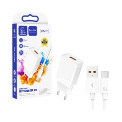 Carregador Rápido Denmen DC41T com Cabo Tipo-C 3A Branco
